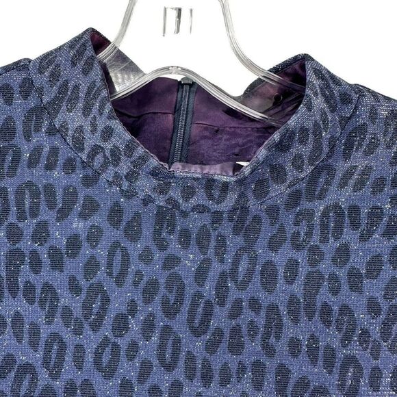 Jessica Howard Dress Blue Glitter Leopard Mock Neck Sz 14 Shoulder Pads Vintage - Picture 6 of 12